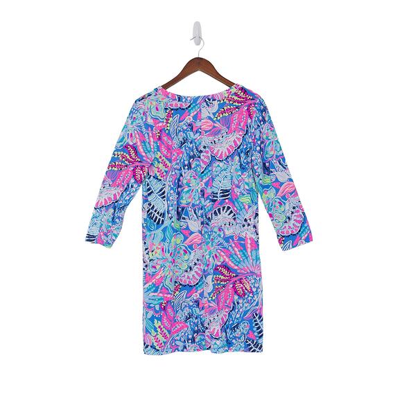 Lilly Pulitzer EUC Amina Fantasy Garden Dress Women M Blue Pink Preppy Tropical - Picture 3 of 7
